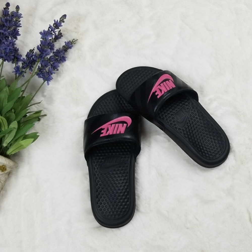 Nike Pink & Black Sliders
